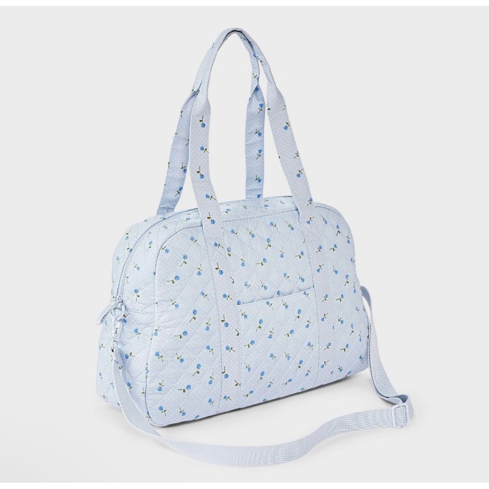 Art Class Quilted Duffel Bag Girls Blue Floral Polka Dot Travel NWT